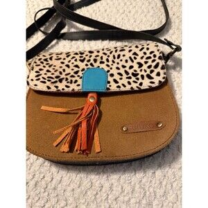 Soruka Leather Crossbody Bag Animal Print Tassel like new